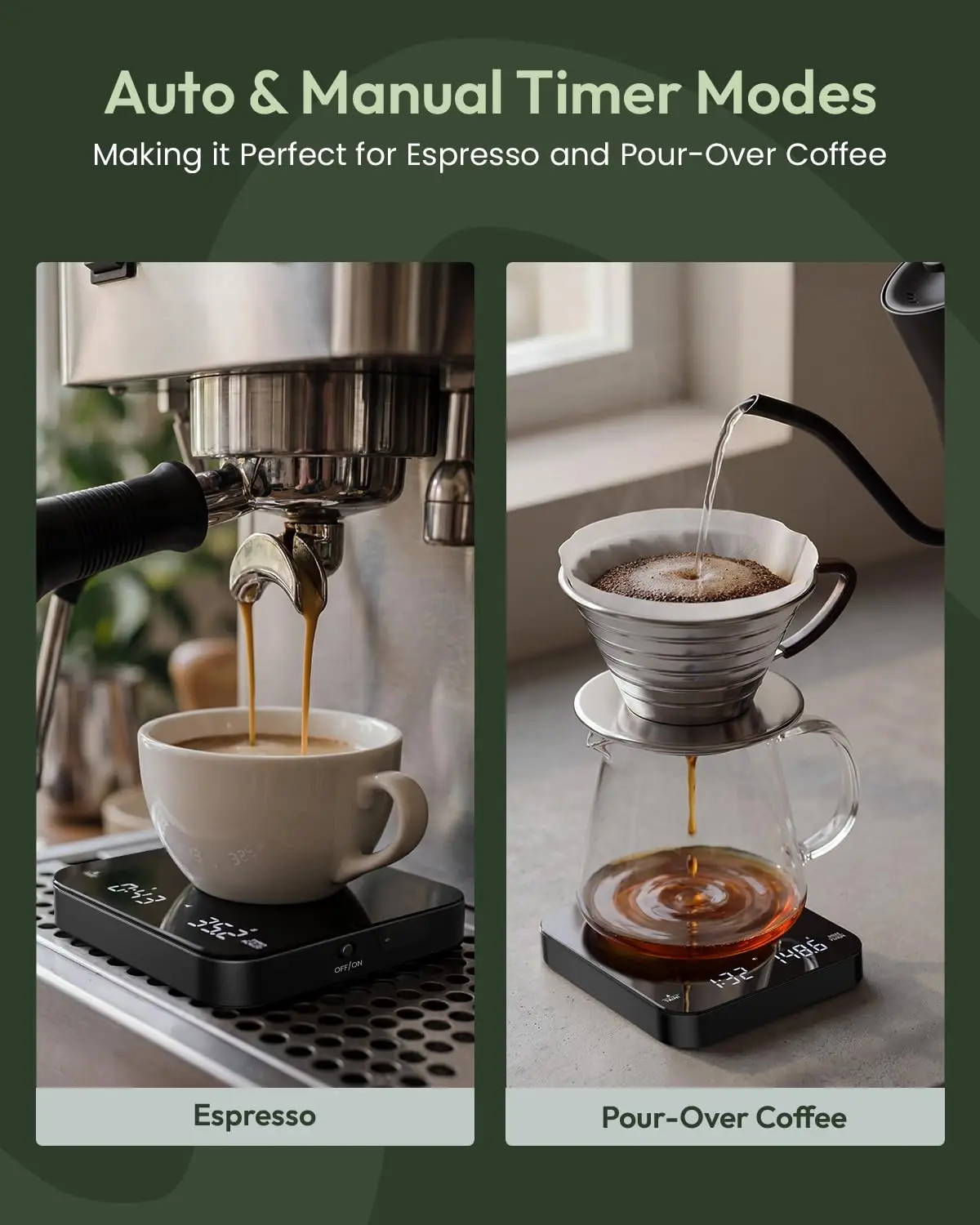 2026 New Espresso Coffee Scale With Timer 0.1g Precision Shot Scale | USB-C Rechargeable, Dual Timing Modes