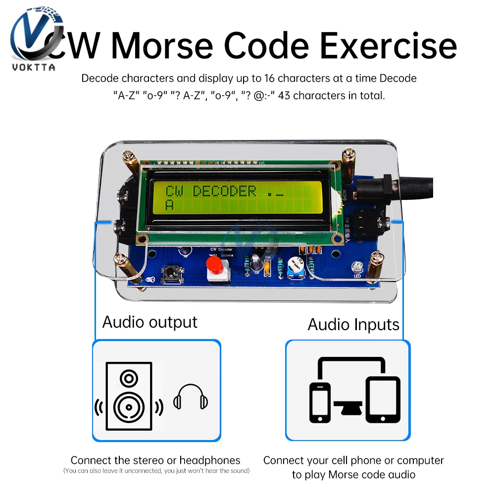 DC 9V CW Morse Code Decoder Bulk Circuit Board Wireless Transmitter Receiver DIY Welding Practice Electronic Manufacturing Kit