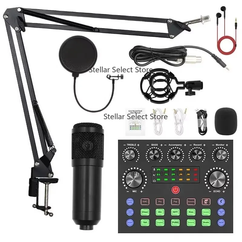 Conjunto de placa de som placa de som podcast microfone pod fundido kit karaokê usb bm800 gravação ao vivo estúdio microfone condensador