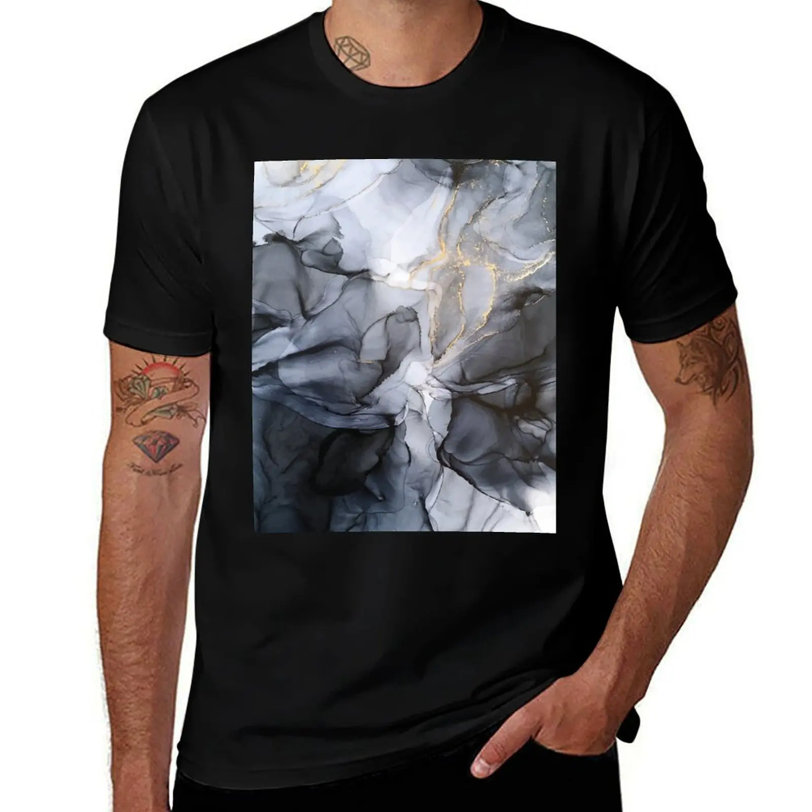 Calm but Dramatic Light Monochromatic Black & Grey Abstract T-Shirt Plus Size Short Sleeve T-Shirt
