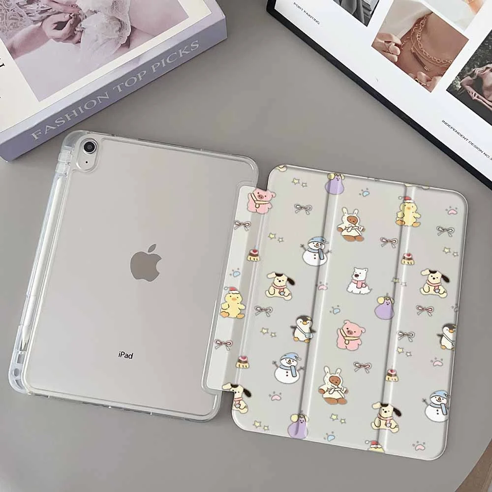 Cartoon Pig Penguin For iPad Pro 11 12.9 13 A16 M2 M4 M3 M5 9.7 10.2 5/6/7/8/9/10/11th Mini Air 3 4 5 6 Tablet Case