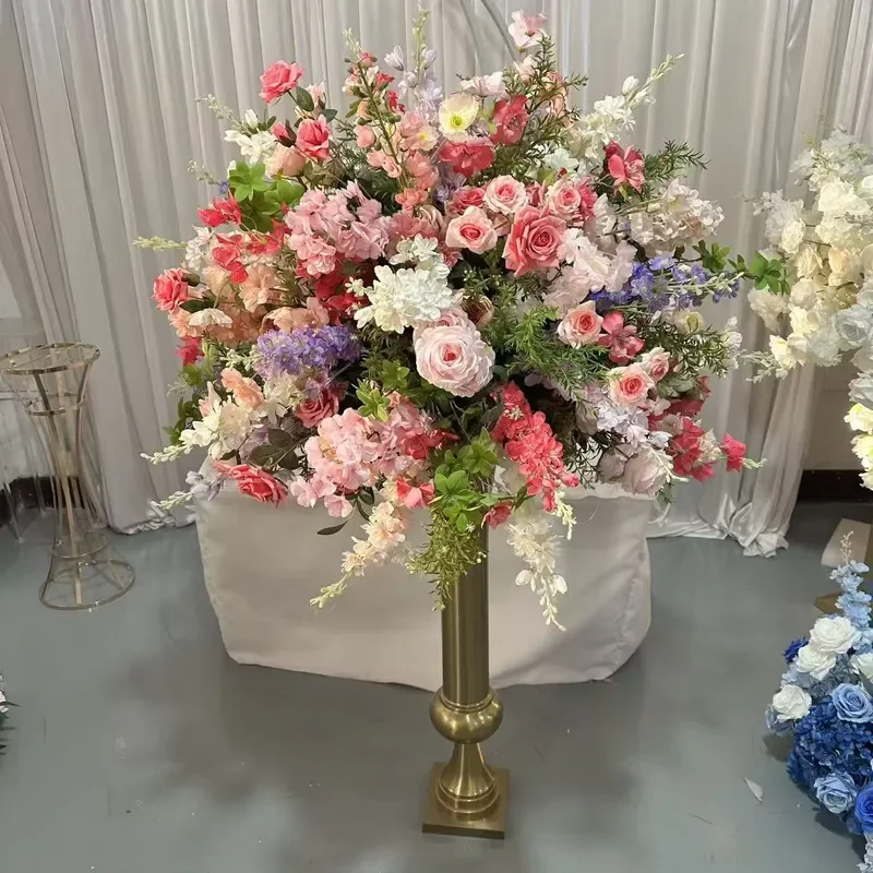 80cm Faux Blush Pink Fuchsia Spring Flower Balls Mixed Colorful Artificial Floral Arrangement for Wedding Table Centerpiece
