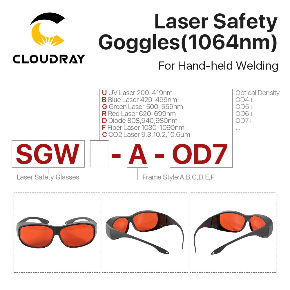 Cloudray New OD7+ Hand-held Welding Safety Goggles 355nm 450nm 532nm 1064nm Protective Glasses Shield Protection Eyewear