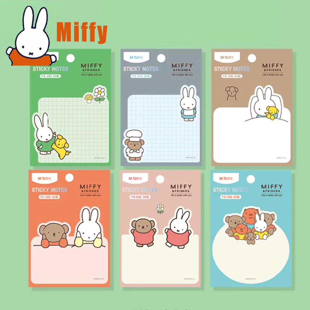 

6PCS Kawaii Miffy Sticky Notes Message Post Cute Rabbit Message Memo Pad Planner Supplies Index Tab Sticker Student Girl Gift