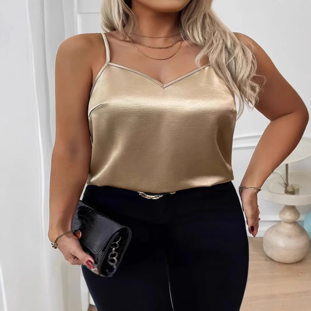 

Large size sling vest for women's summer new simulation silk satin outer wear loose sleeveless bottoming shirt sexy suit inner