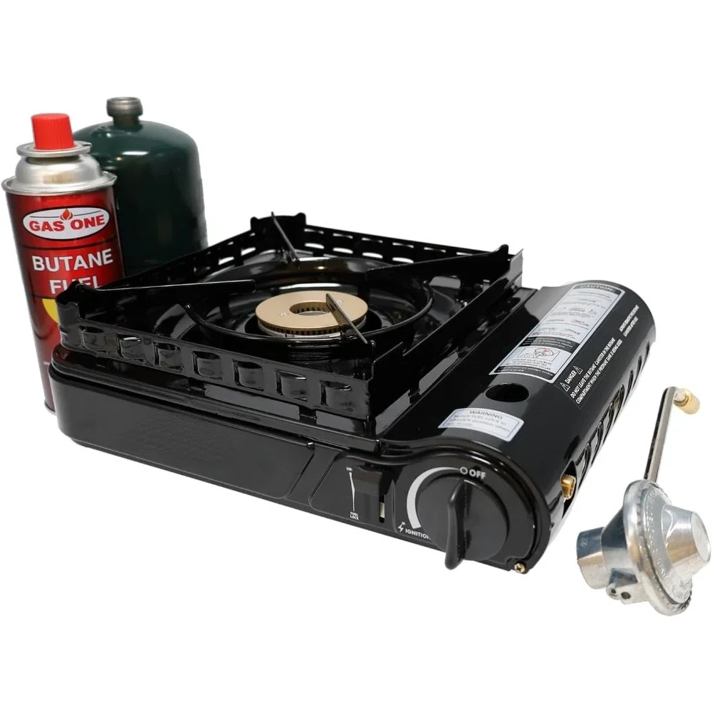 Dual Fuel Portable Stove 15,000BTU With Brass Burner Head, Dual Spiral Flame Gas Stove - Patent Pending