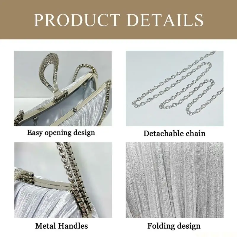 

X90D Fashionable Pleated Shoulder Bag Constructed Practical Polyester Evening Bag