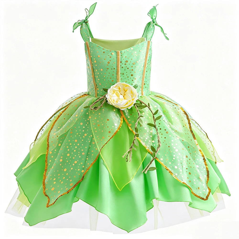 Green Fairy Costume Girls Flower Wings Wand Crown Set Tutu Dress Party Halloween Birthday
