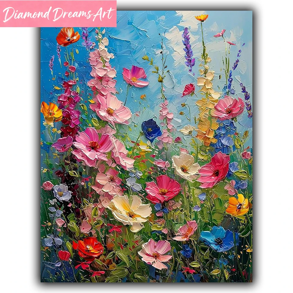 Frameless,5D DIY Full Square Diamond Painting Colorful Flowers Diamond Embroidery Scenery Cross Stitch Rhinestone Mosaic Home De