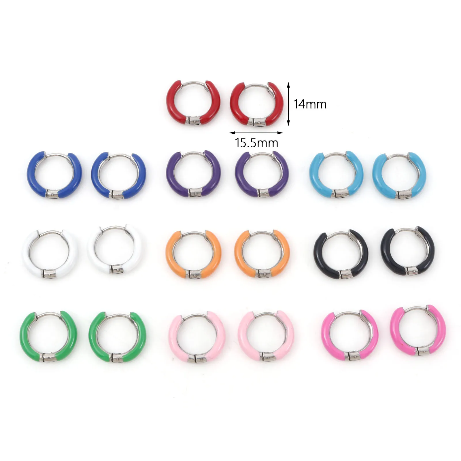 1 Pair Stainless Steel Candy Color Enamel Hoop Earrings For Women Kids Silver Color Huggie Earrings Female Fashion Jewelry Gift