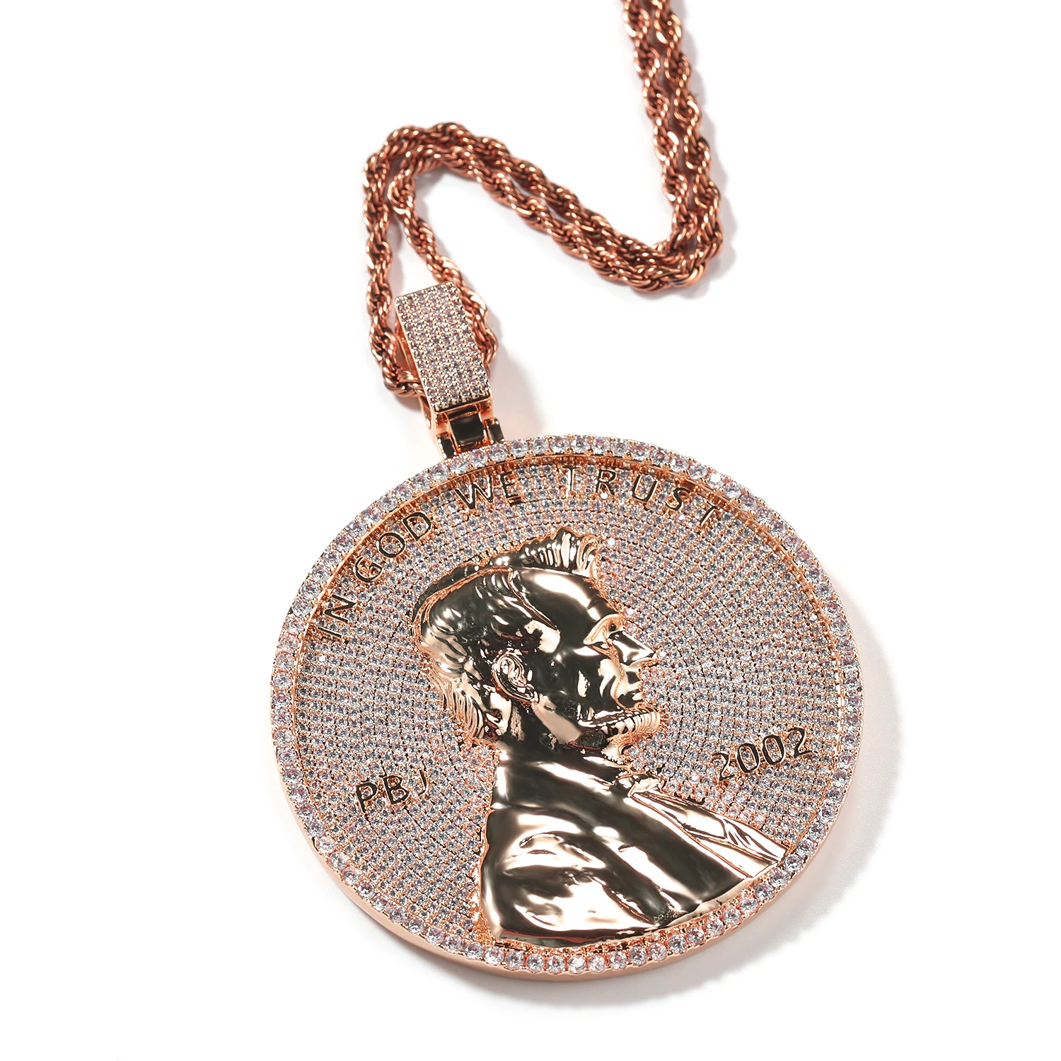 Uwin HipHop Iced Out Lincoln Penny Coin Pendant Necklace Full CZ Bling Round Medal Medallion For Men Rapper Jewelry