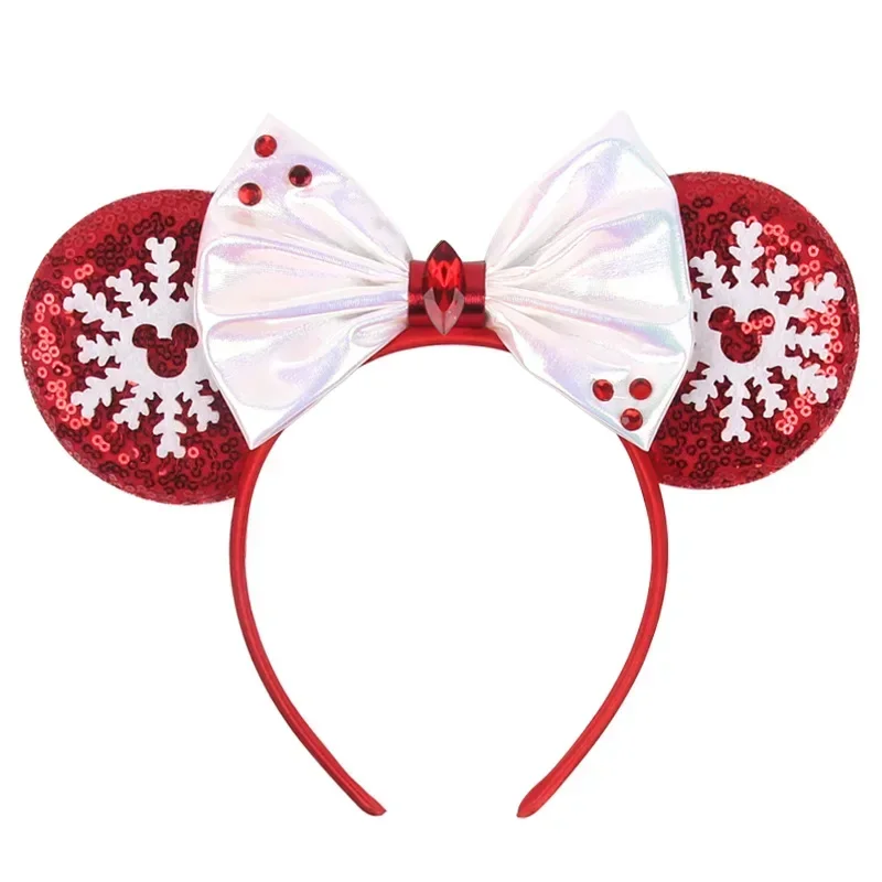 

Disney Red Mickey Mouse Ear Snowflakes Christmas Headbands for Kids Girls Elk Antlers Hairbands Women Adults Hair Accessories