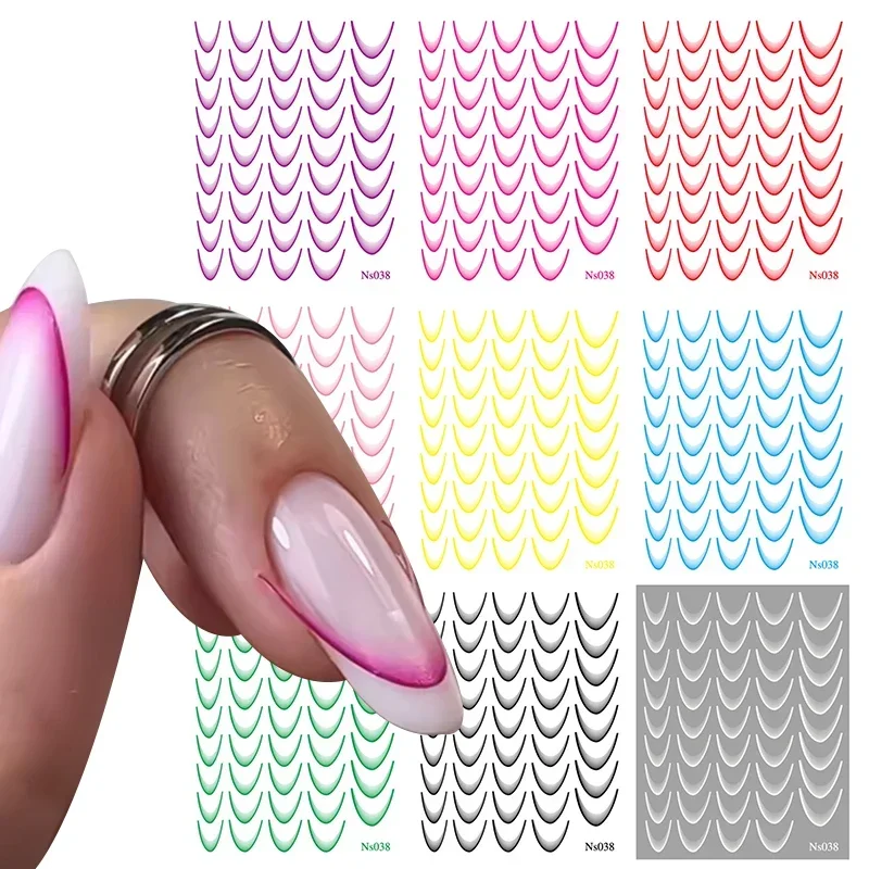 9 Colors 3D Colored French Style Nail Stickers Design French Romance Fashion Nail Accessories Gradient  Line Nail Stickers Decal