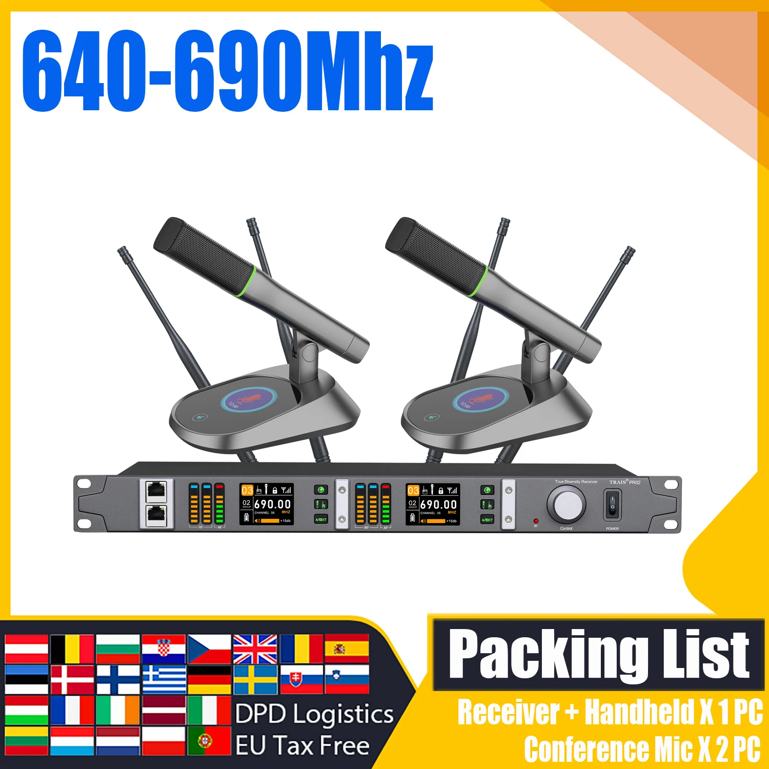 ADUZIC Pro-X1 X2 Drahtloses professionelles Mikrofone Bühnenmikrofon 500/600 MHz Handkopfbedeckung Schwanenhalsmikrofon mit Spektrum 200 m 10