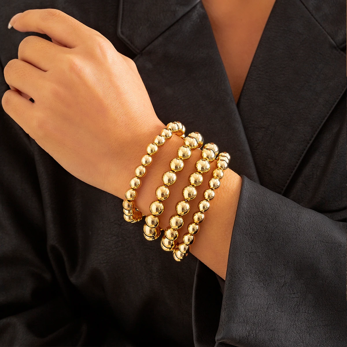 PuRui Bohemia Simple Beaded Chain Bracelets Gold Color Big CCB Beads Link Chain Bracelet Bangle for Women Fashion Jewelry Gift