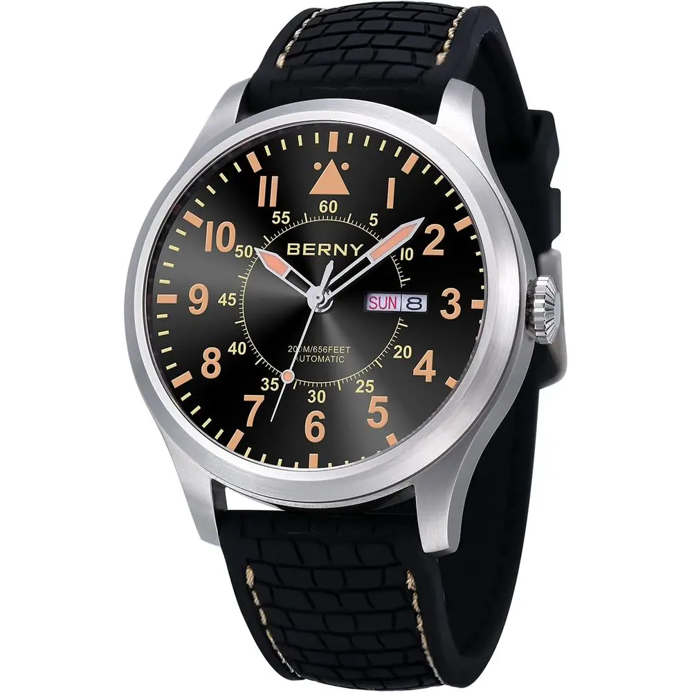 

Мужские автоматические механические часы BERNY с автоподзаводом, водонепроницаемые, с сапфировым стеклом 20AS, устойчивым к царапинам, с суперлюминесцентным покрытием и Ov