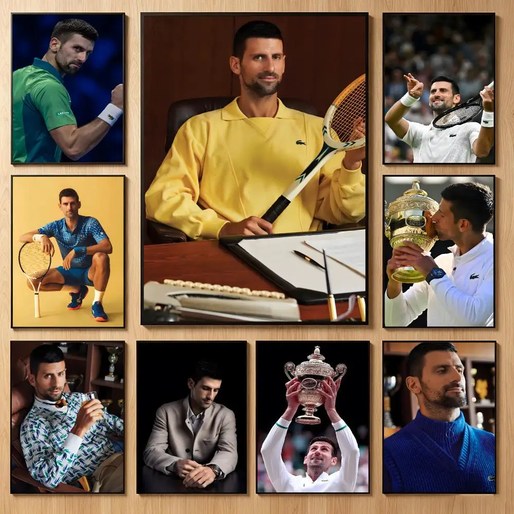 Relentless Competitive Athlete N-Novak Djokovic Poster Classic Self-Adhesive PP Wall Sticker for Living Room Bar Decor Gift