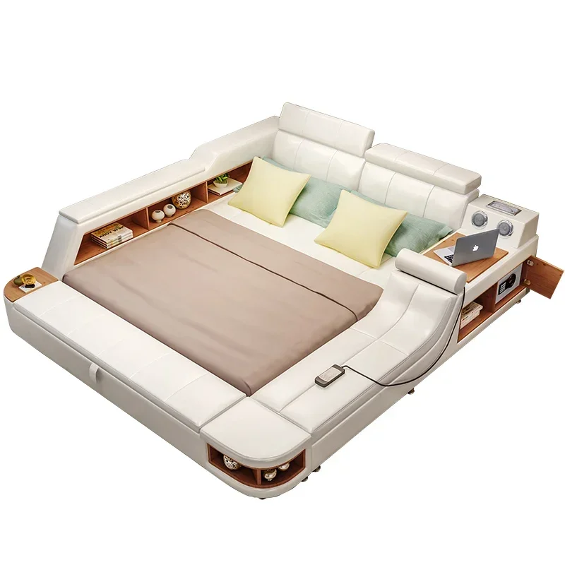 Telai letto Queen Size Moderni di fascia alta Massaggianti bianchi Telai letto matrimoniali Queen Mobili modulari multifunzionali Cama matrimoniale