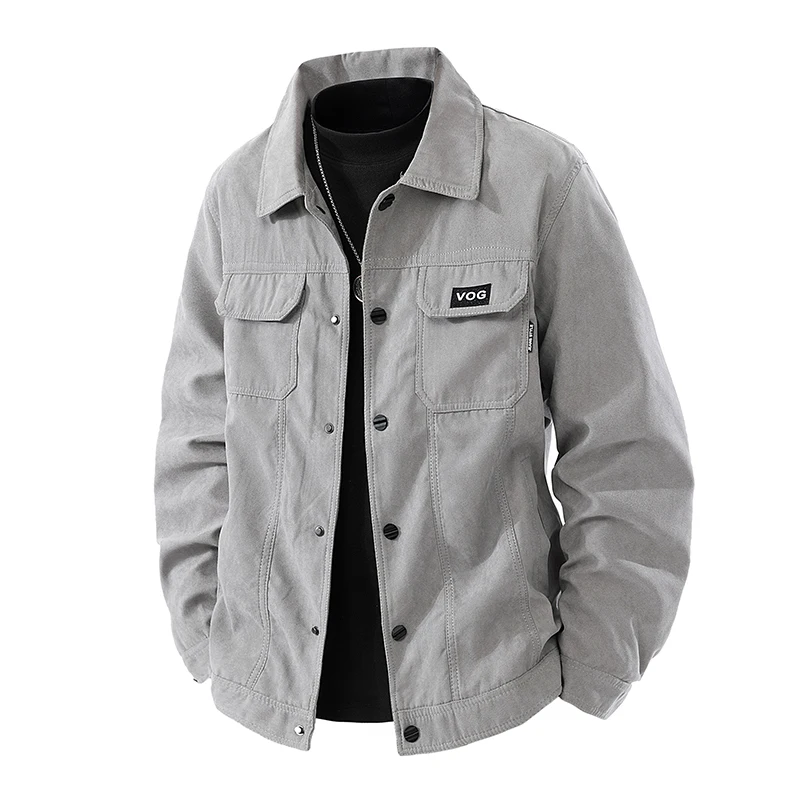 

Мужская повседневная свободная куртка-жакет на весну-осень, модный топ с воротником из полиэфирного волокна, прямой подол, стандартный крой