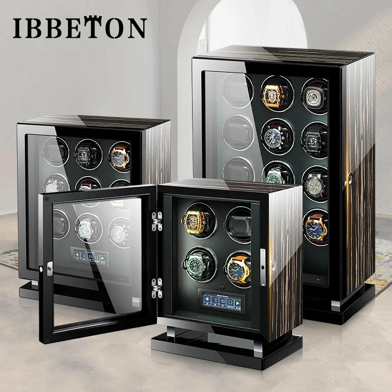 Automatic Watch Winder Luxury Wood Watch Safe Box Fingerprint Unlock Touch Control and Interior Backlight Watches Storage Box