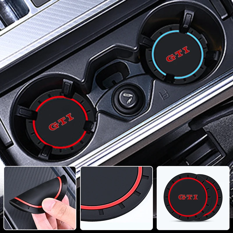 2PCS Car Coasters Water Cup Slots Non-Slip Mat Waterproof Cup Pad For Volkswagen VW GTI Scirocco Jetta Beetle Golf Passat Tiguan