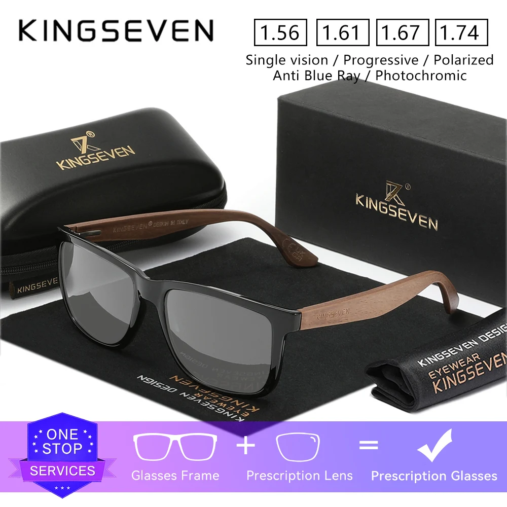 

KINGSEVEN деревянные модные ретро очки по рецепту анти-синий свет оптические линзы близорукость дальнозоркость мужские женские очки для чтения