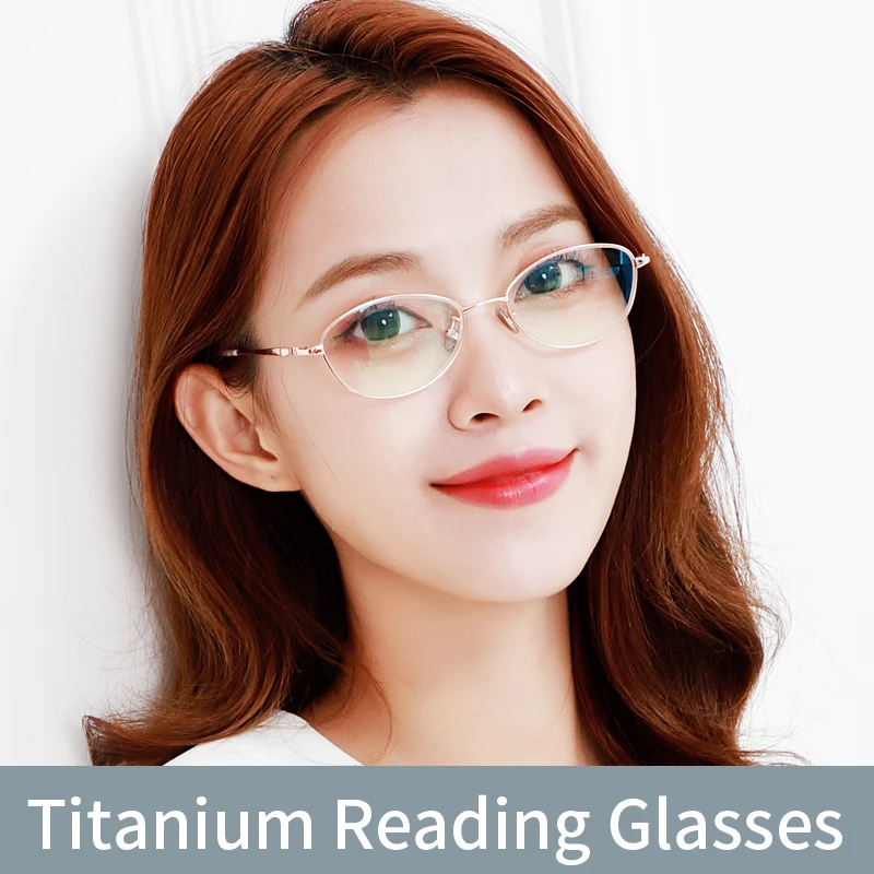 

Titanium Reading Glasses Anti Blue Light Resin Lens for Women,Light Weight Titanium Alloy Eyeglasses Frame