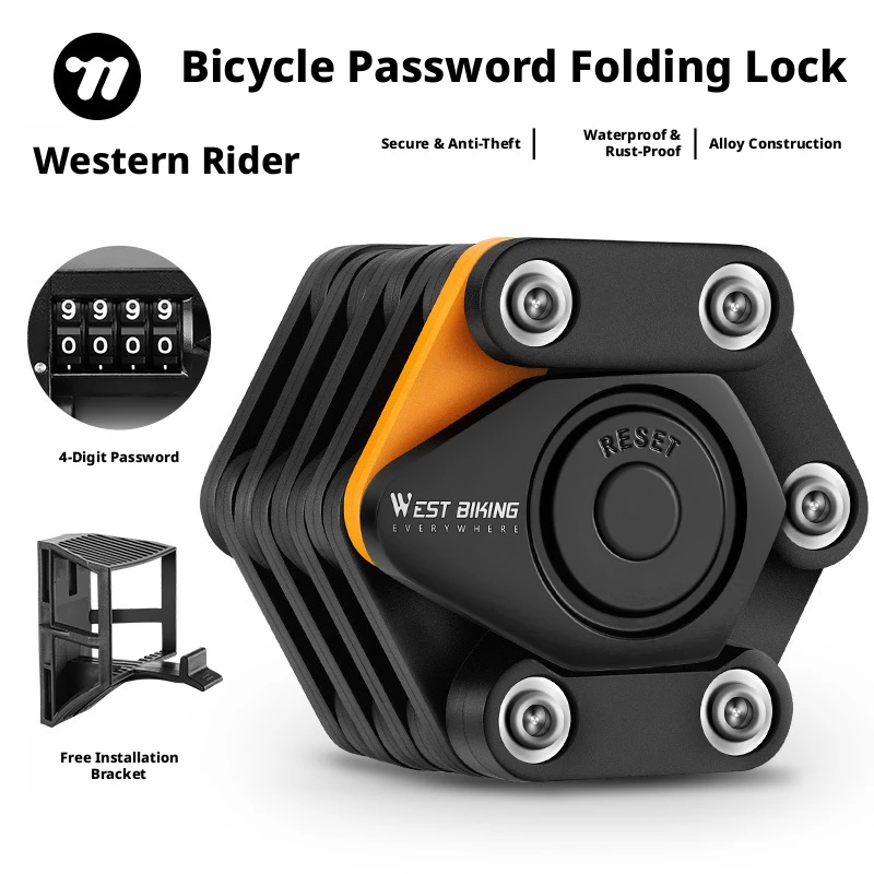 West Rider Portable Folding Chain Lock Password Bicycle Security for Mountain Road Bike Cycling Equipment