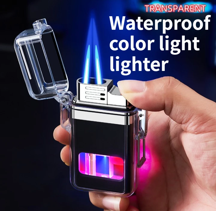 

Outdoor Waterproof Portable Color Light Transparent Air Window Inflatable Windproof Direct Impact Dual Fire Lighter