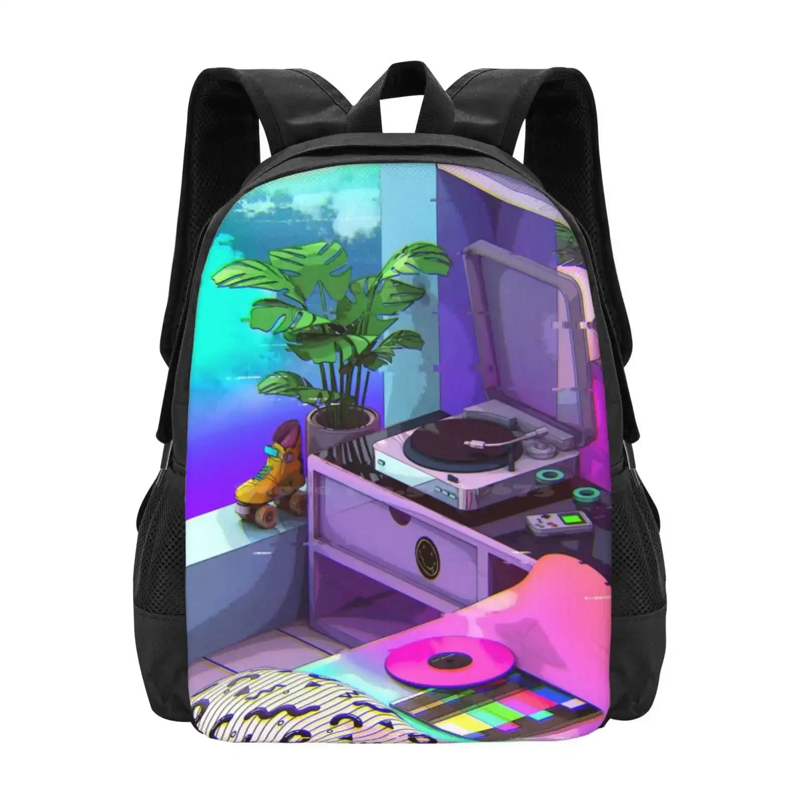 

Aesthetic 3d Print Design Backpack Student Bag Aesthetic 90s 80s Citypop Synthwave Synthpop Vinyl Skater Roller Skates