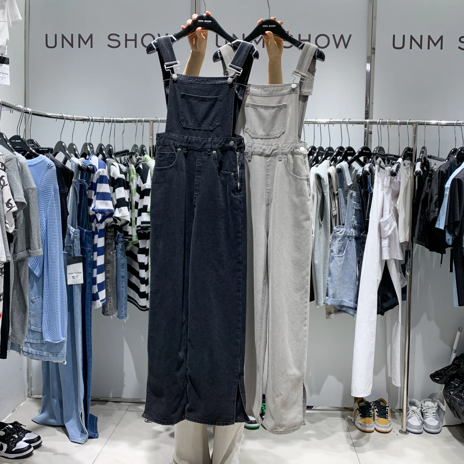 

Vintage High Waist Denim Overalls Women's Spring Autumn Fashion Slimming Long Pants with Side Slits Button Closure Jeans