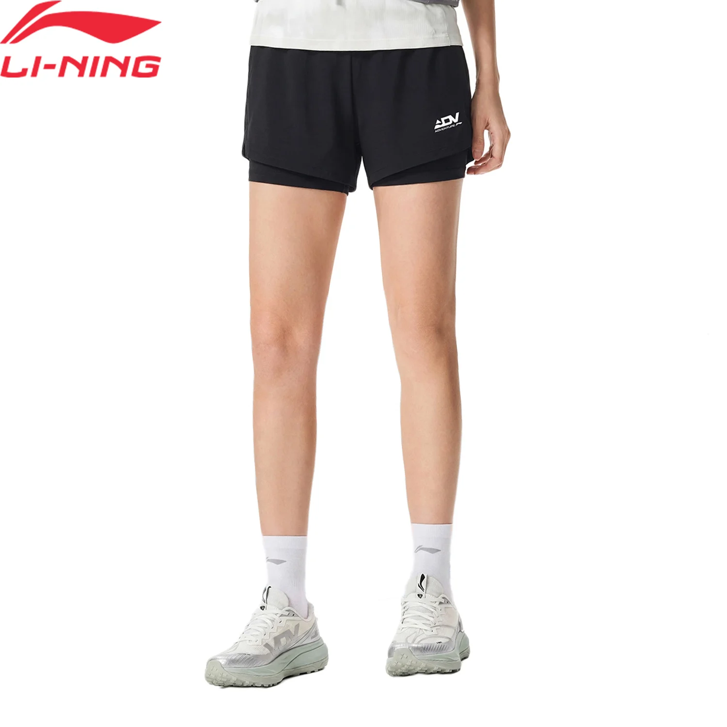 li-ning-women's-running-2-in-1-shorts-ln-dry-88-polyester-12-elastane-sun-protection-comfortable-lining-sport-bottoms-aksw122