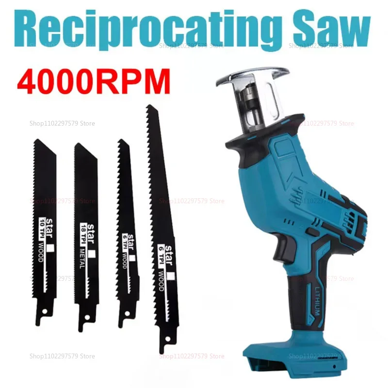 

18V Cordless Electric Reciprocating Saw Adjustable Speed Chain Saw for Wood Metal PVC Pipe Cutting Heavy Duty Power Tool
