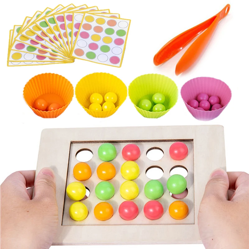 Kids Rainbow Pairing Game Pompom Wooden Ball Rainbow Color Sort Fine Motor Training Montessori Sensory Education Puzzle Toy Gift