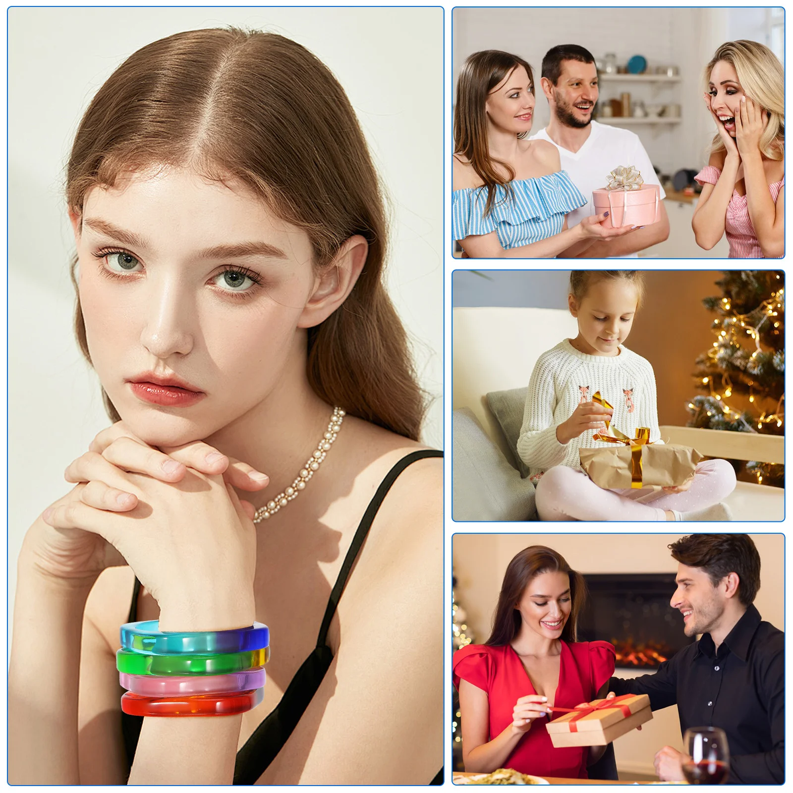 

4Pcs Wide Bangle Bracelets for Women Acrylic Gradient Design Sturdy Long-Lasting Colorful Fashion Bracelet Jewelry Set