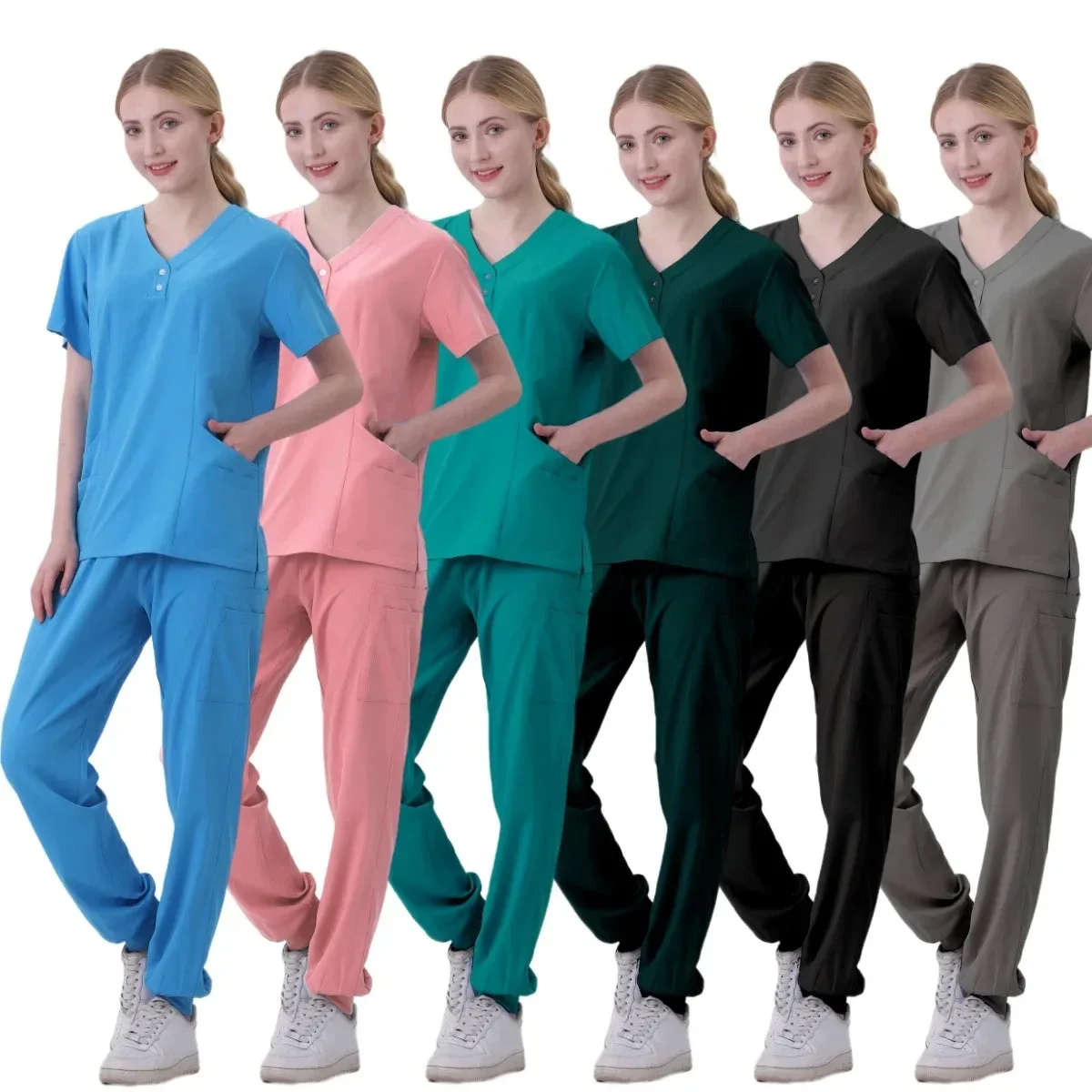 Multicolor Scrubs Short Sleeve Tops+Pants Nursing Uniform Women Pet Shop Doctor Medical Surgery Workwear Scrub Set