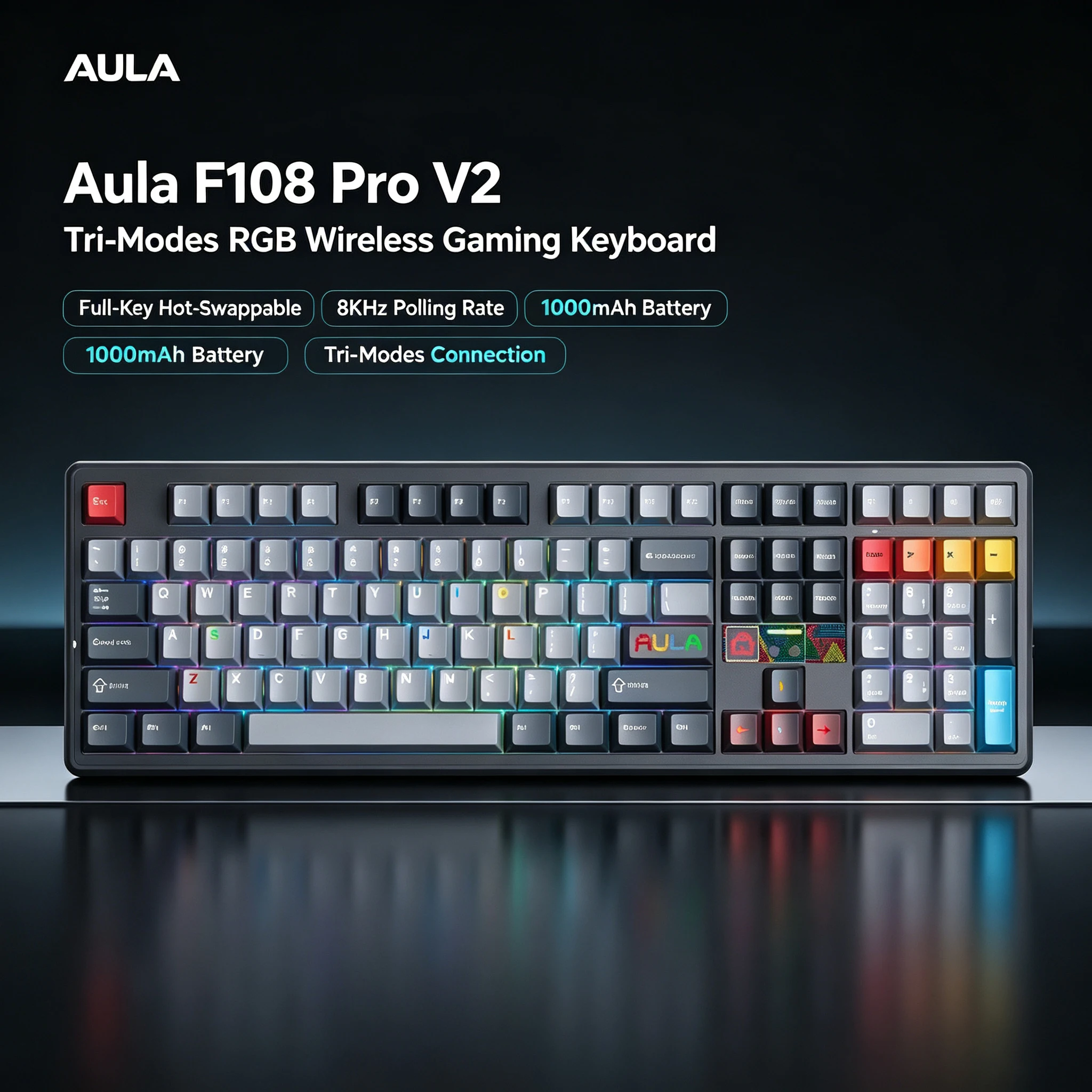 Gaming Keyboard Hot Swappable - Aula F108 Pro V2 Kablosuz Oyuncu