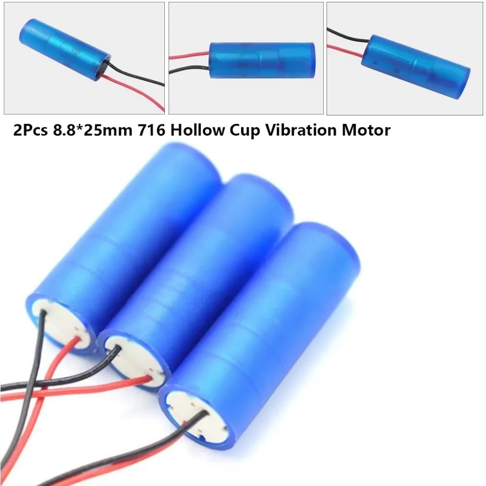 2Pcs New 8.8*25mm Vibrating Motor DC 3.4V Waterproof DIY Massager Accessories Idle Speed 12000 716 Hollow Cup Vibration Motor