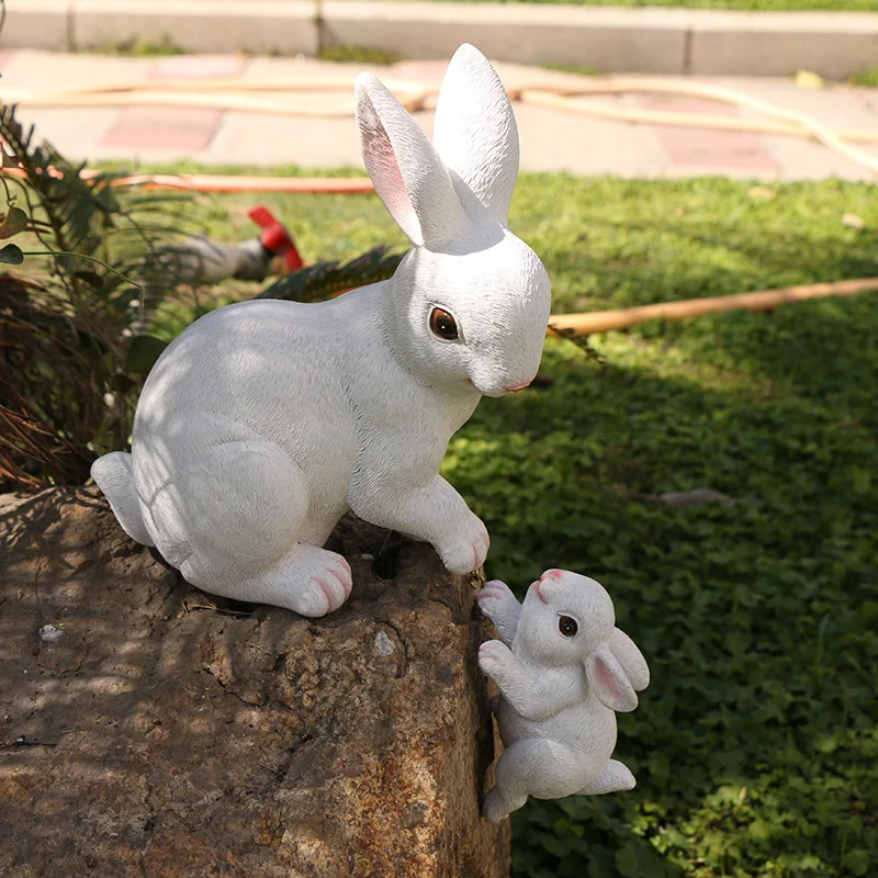 Garden Statues Rabbit Figurine Ornaments Micro Landscape DIY Terrarium Decorations Easter Bunnies Statue Patio/Plant Flower Pots