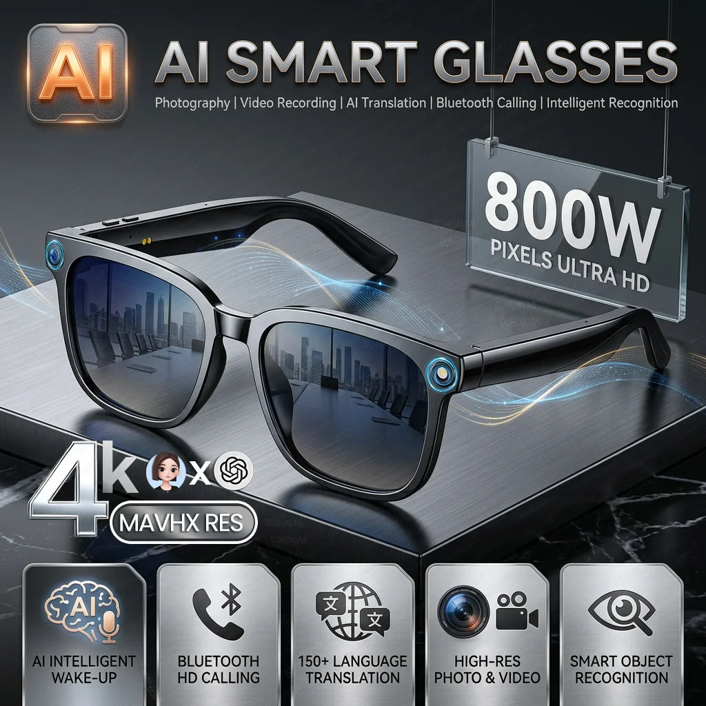 

2026 Smart Glasses 8K Camera Chatgpt Touch Sport Sunglasses Men Music Player Bluetooth Calling 150+Translation Voice Assistant