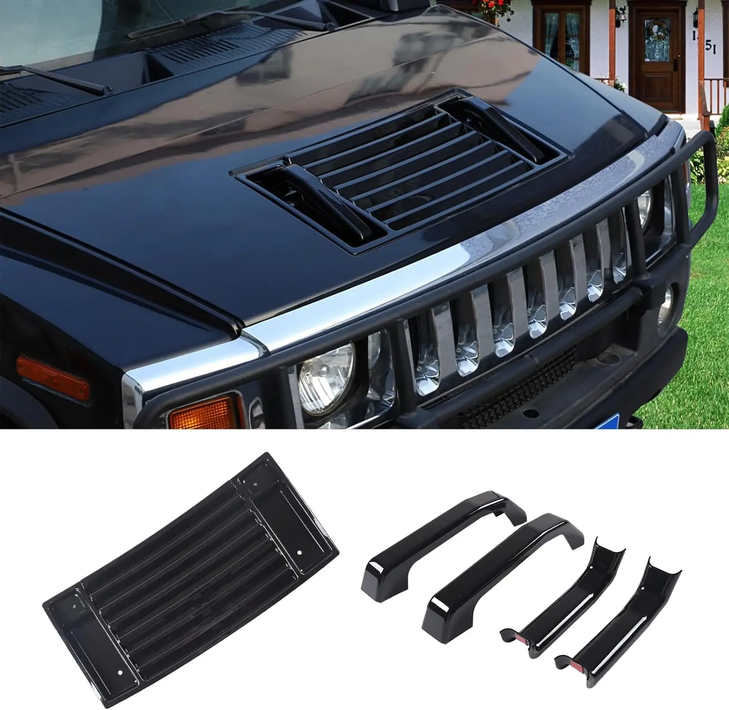 

ABS Front Hood Deck Vent Panel Grille Hood Trim Cover Kit for Hummer H2 2003-2009 Accessories Hood Top Handle Trim Cover