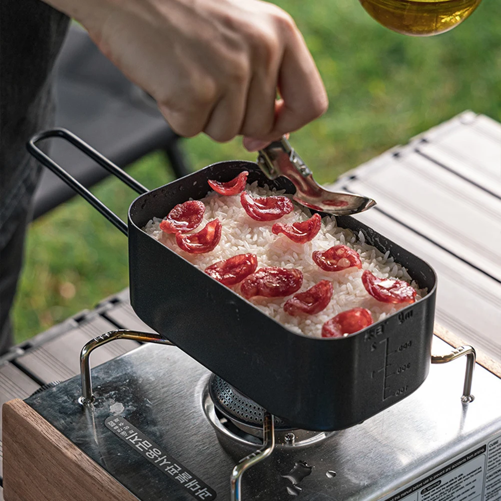 

800ml Outdoor Lunch Box with Folding Handle Portable Bento Box Aluminum Alloy Cooking Food Container Camping Travel Cookware