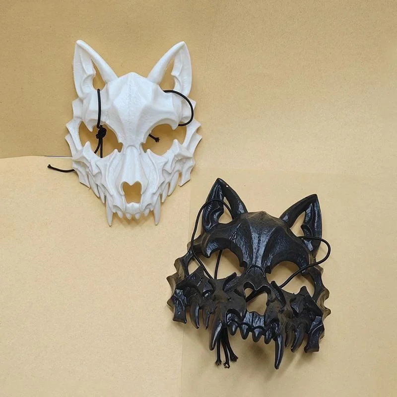 Party-Maske mit Langen Zähnen, Dämonen-Skelett Halbgesichtsmaske, Wolf-Drachen-Tiger-Houjuu-Nue-Maske, Cosplay Halloween-Kostüm-Requisiten