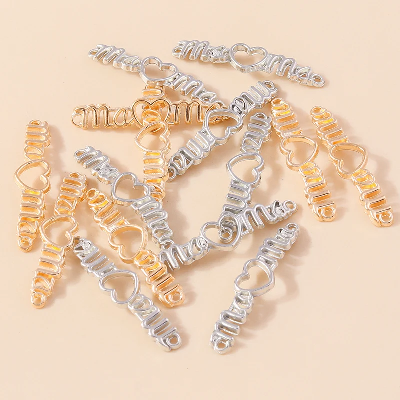 Leslie 20 Stück 40*9mm Metalllegierung Hohle Buchstaben-Anhänger Mama Charms Schmuck DIY Halskette Armband Ohrringe Herstellung – Detail 2