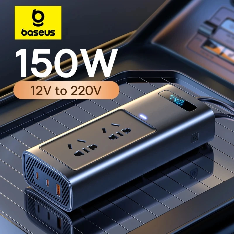 Baseus 150W Car Inverter DC 12V to AC 220V EU Version Auto Power Inversor USB Type C Fast Charger For Car Power Adapter