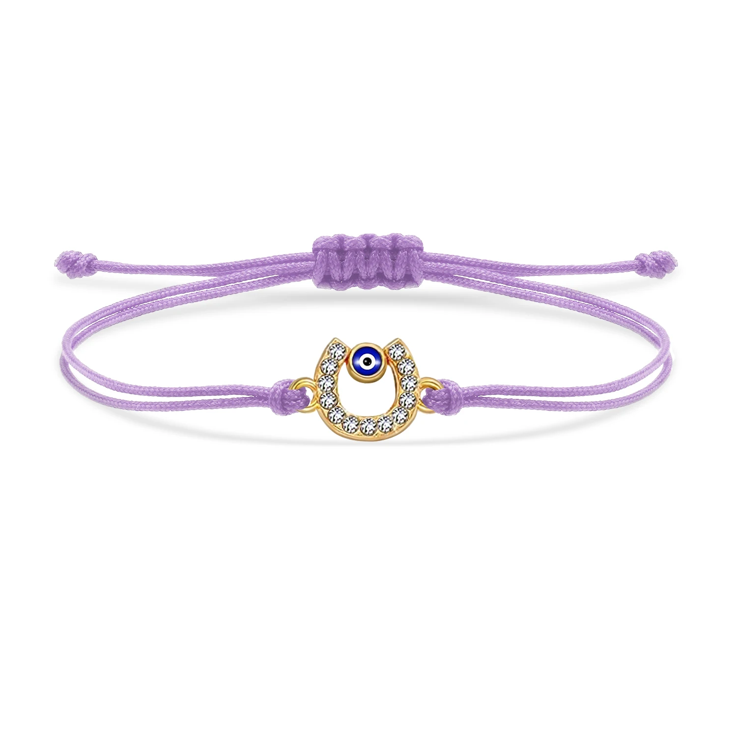 Zinc Alloy Rhinestone Crystal Horseshoe Nazar Turkish Evil Eye Charm Bracelet Women Red String Handmade Cord Trendy Jewelry Gift
