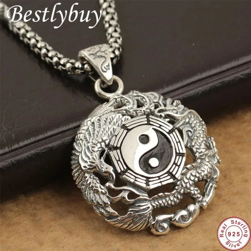 

Bestlybuy Handmade S925 Colour Dragon Vintage Thai Silver Shui Taichi Symbol Pendant