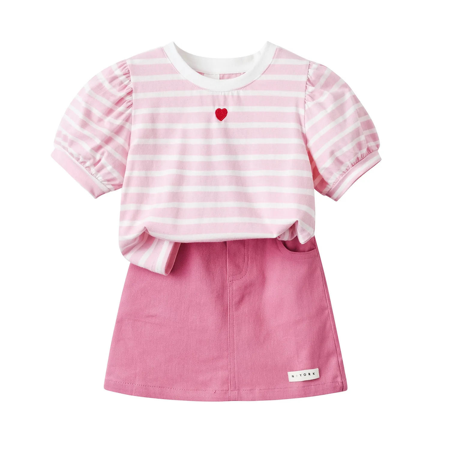 Congme 0-7 Yrs Girls Fashion Clothing Set Baby Kids Korean Style Pink Top+ Skirt Short Sleeves Casual Clothes Dress