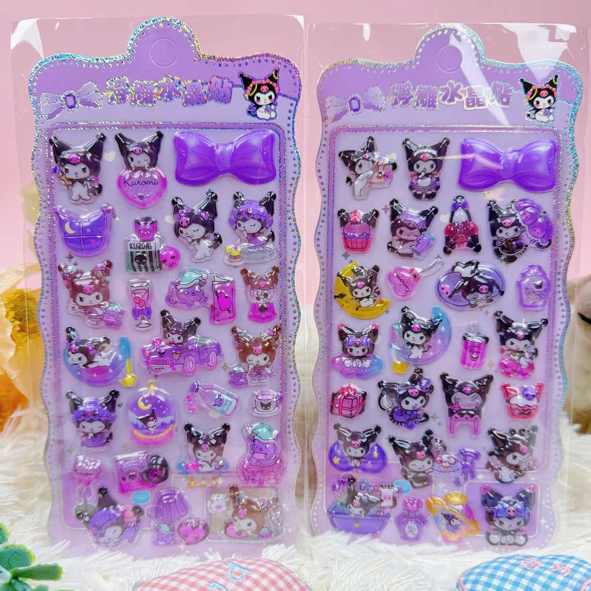 

4 Pcs Mixed Cartoon Sanrio Stickes Kuromi My Little Pony 3D Stereo Embossed Crystal Sticker Handbook DIY Material Sticker
