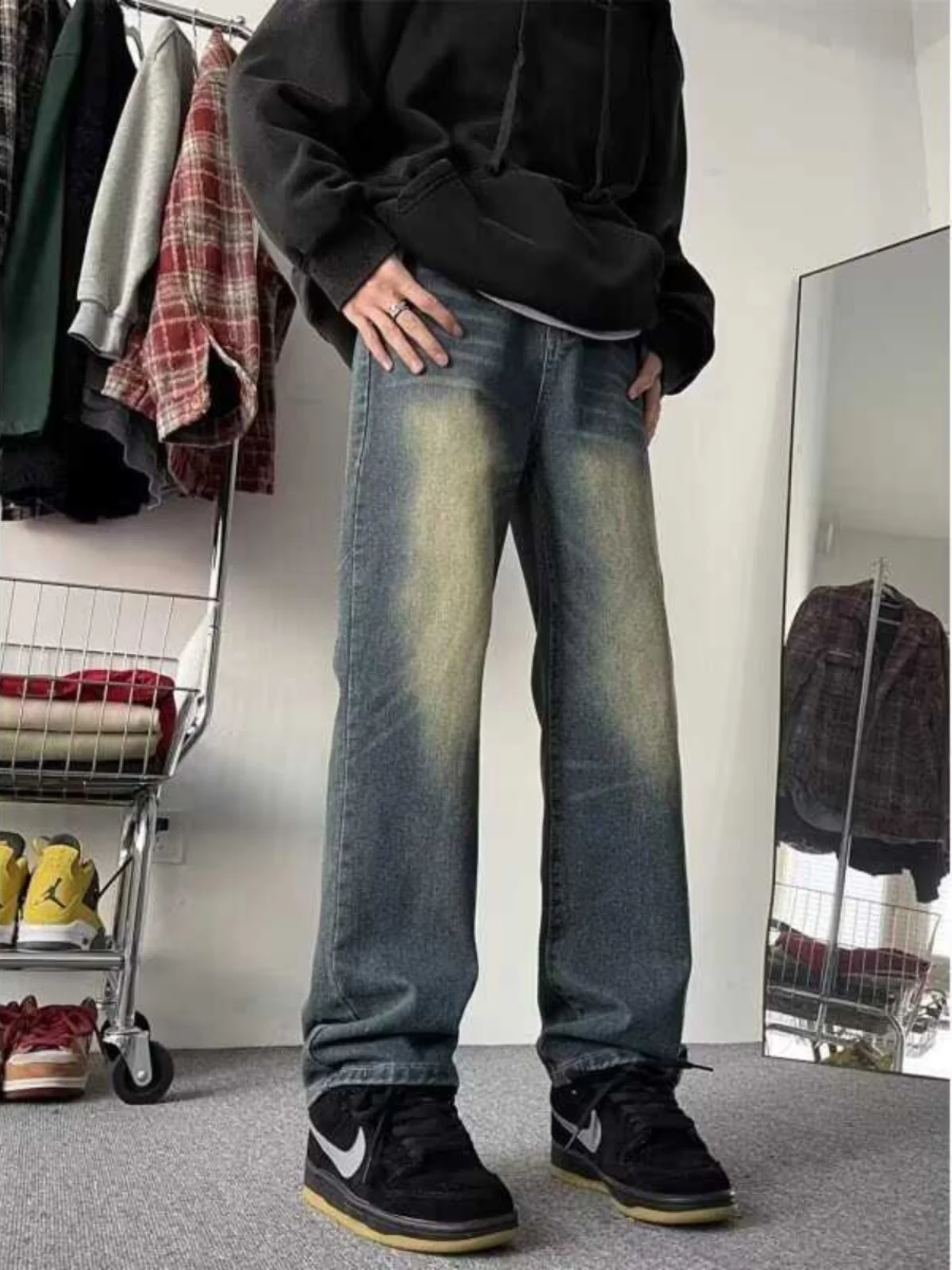 Retro American Deep Blue Herrenjeans Waed Outfall Slim Fit Elastic Micro Flared Straight Leg Casual Wear Youth Trend